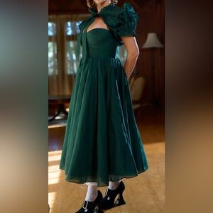 Selkie High Court Green Balsam Dress Large Silk Cotton
